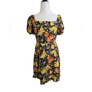 Sadie  Sage fruit lemon and orange print puff sleeves mini dress